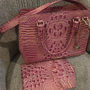 Brahmin Rose Embossed Satchel and Wallet Set